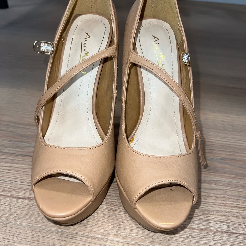 Anne Michelle Tan Peep Toe Heels